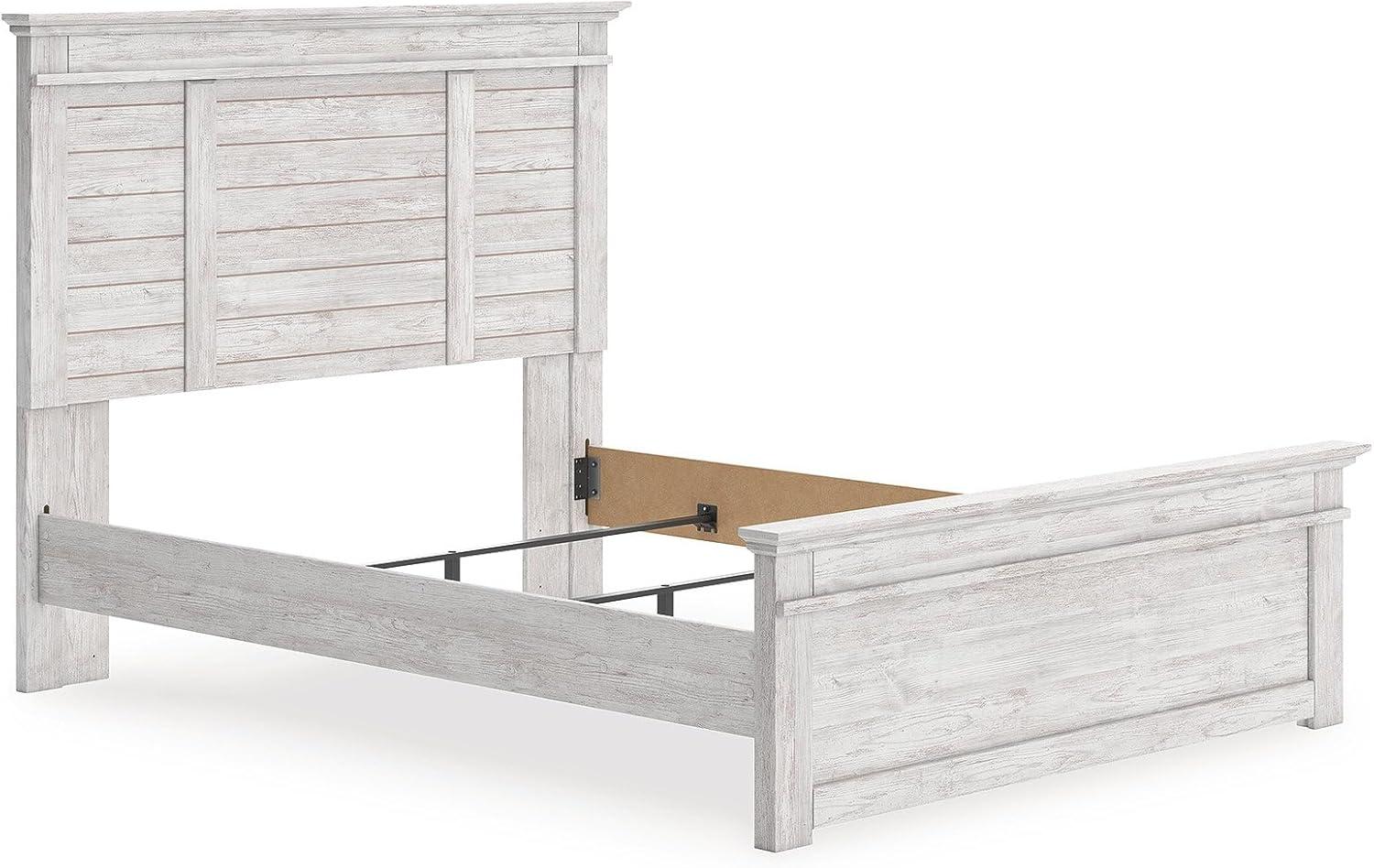 imageSignature Design by Ashley Fenderport Queen Bedframe with Headboard Panel Bed with Footboard and Rails Bedroom Furniture Cottage Style Whitewash Finish