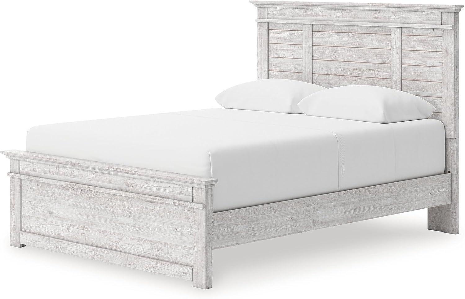 imageSignature Design by Ashley Fenderport Queen Bedframe with Storage Panel Platform Bed with Headboard Bedroom Furniture with 2 Drawers Whitewash Finish