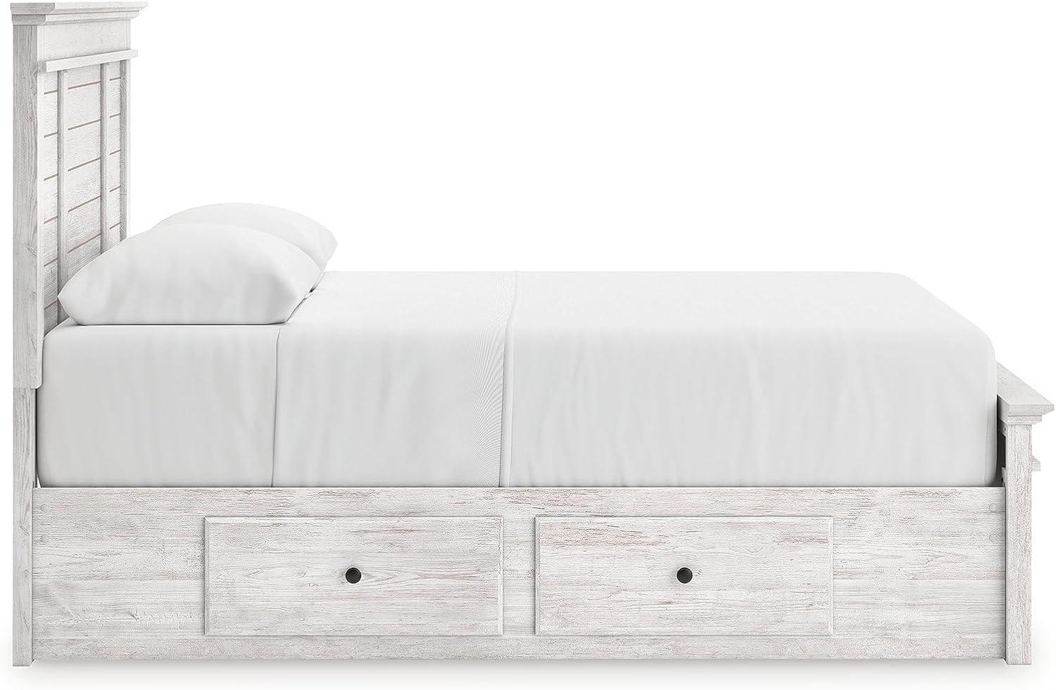 imageSignature Design by Ashley Fenderport Queen Bedframe with Storage Panel Platform Bed with Headboard Bedroom Furniture with 2 Drawers Whitewash Finish