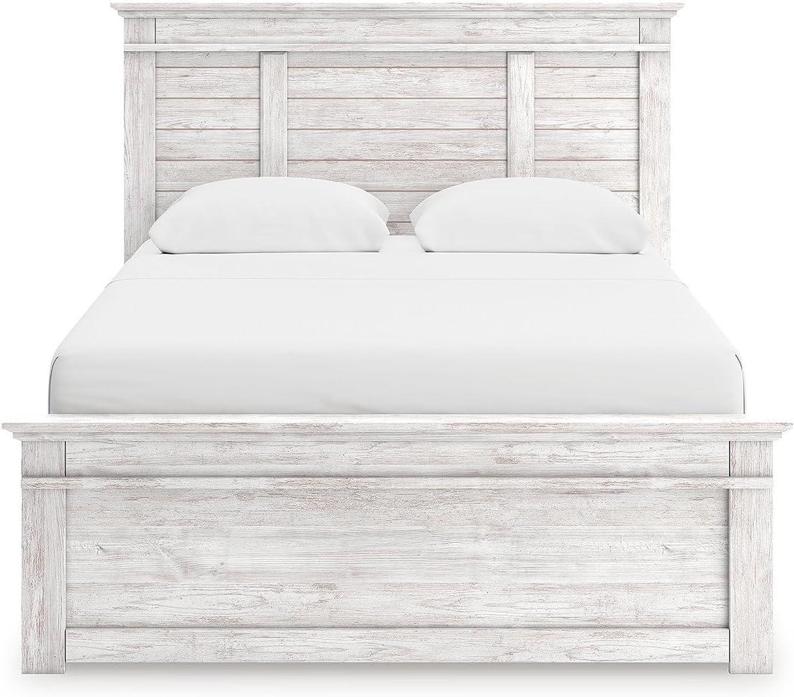 imageSignature Design by Ashley Fenderport Queen Bedframe with Storage Panel Platform Bed with Headboard Bedroom Furniture with 2 Drawers Whitewash Finish