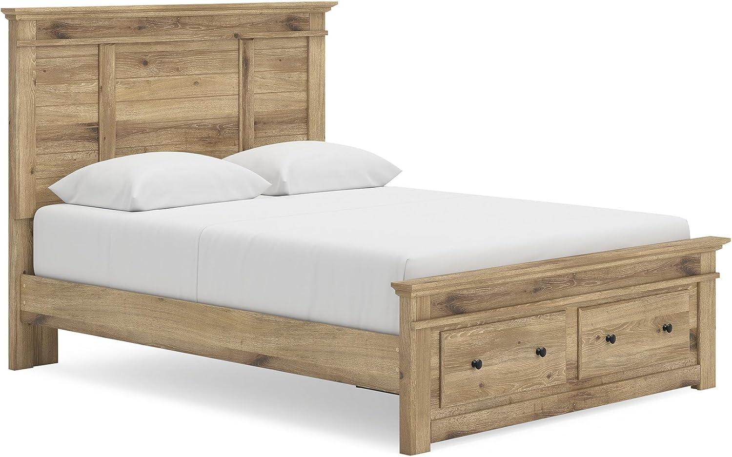 imageSignature Design by Ashley Fenderport Queen Bedframe with Storage Platform Bed with Headboard and 2 Drawers CottageInspired Bedroom Furniture in Natural Brown