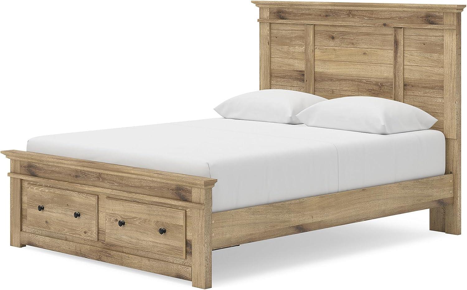 imageSignature Design by Ashley Fenderport Queen Bedframe with Storage Platform Bed with Headboard and 2 Drawers CottageInspired Bedroom Furniture in Natural Brown