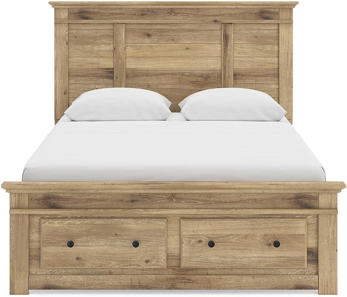 imageSignature Design by Ashley Fenderport Queen Bedframe with Storage Platform Bed with Headboard and 2 Drawers CottageInspired Bedroom Furniture in Natural Brown
