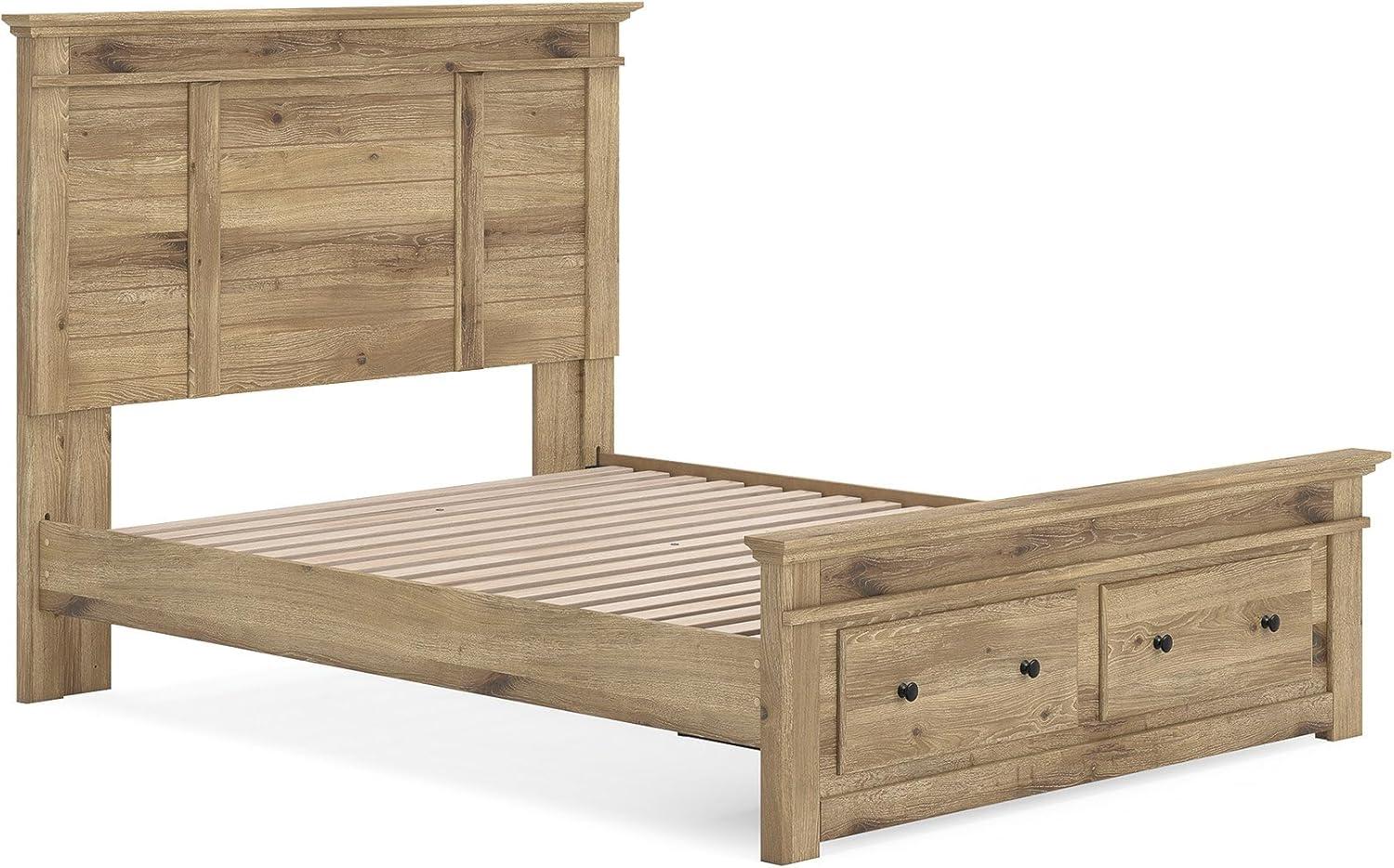 imageSignature Design by Ashley Fenderport Queen Bedframe with Storage Platform Bed with Headboard and 2 Drawers CottageInspired Bedroom Furniture in Natural Brown
