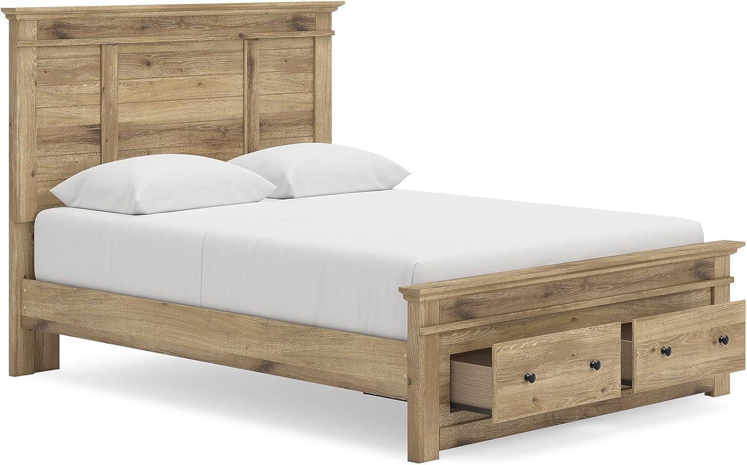 imageSignature Design by Ashley Fenderport Queen Bedframe with Storage Platform Bed with Headboard and 2 Drawers CottageInspired Bedroom Furniture in Natural Brown