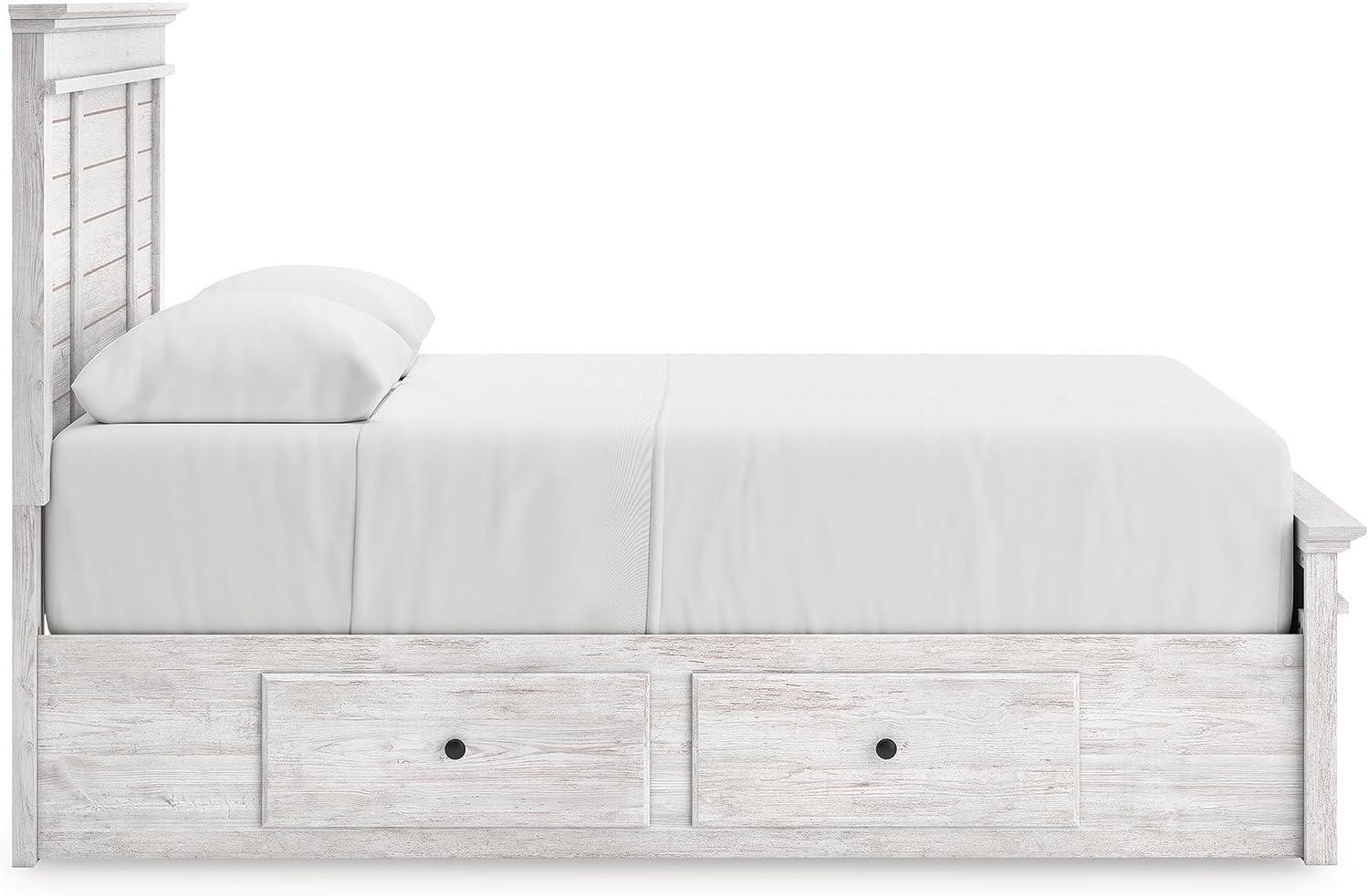 imageSignature Design by Ashley Fenderport Queen Panel Storage Bed Platform Bedframe with Headboard and Four Drawers Whitewash Finished Bedroom Furniture