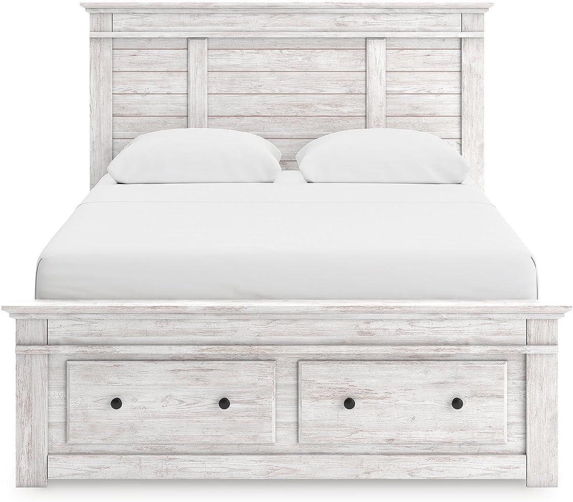 imageSignature Design by Ashley Fenderport Queen Panel Storage Bed Platform Bedframe with Headboard and Four Drawers Whitewash Finished Bedroom Furniture