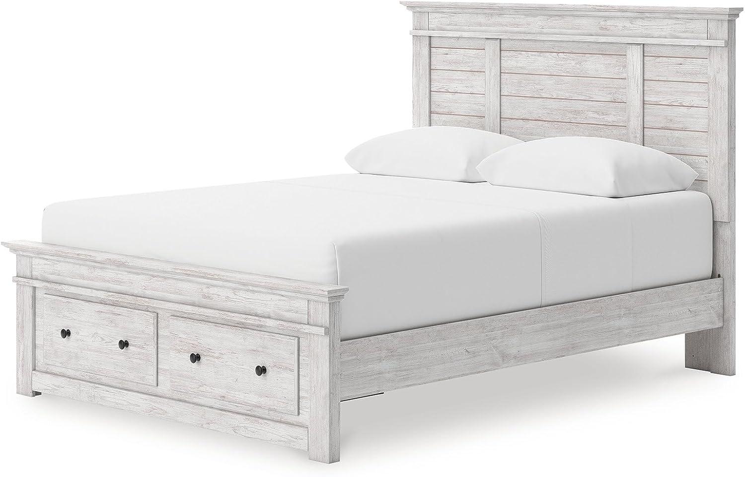 imageSignature Design by Ashley Fenderport Queen Panel Storage Bed Platform Bedframe with Headboard and Four Drawers Whitewash Finished Bedroom Furniture