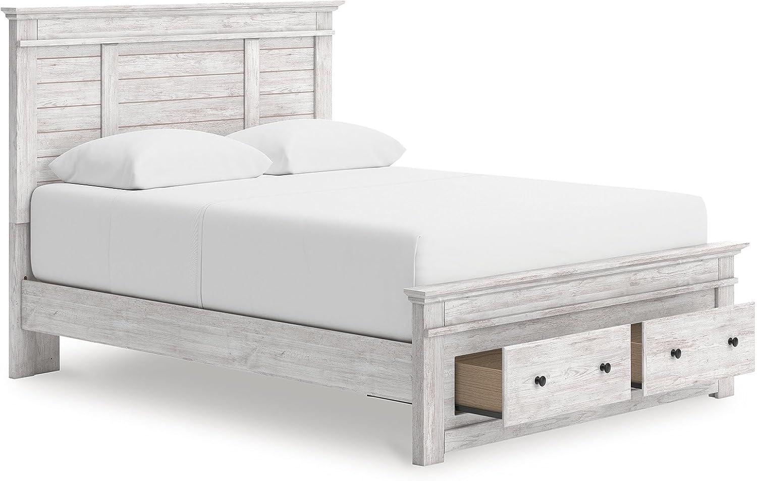 imageSignature Design by Ashley Fenderport Queen Panel Storage Bedframe with Headboard Platform Bed with 2 Drawers Bedroom Furniture for Everyday Use Whitewash Finish