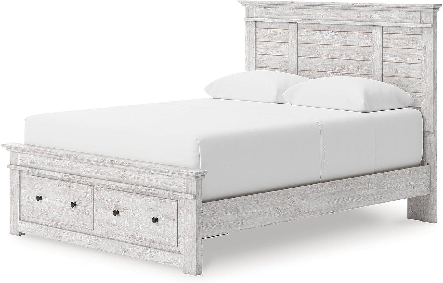 imageSignature Design by Ashley Fenderport Queen Panel Storage Bedframe with Headboard Platform Bed with 2 Drawers Bedroom Furniture for Everyday Use Whitewash Finish