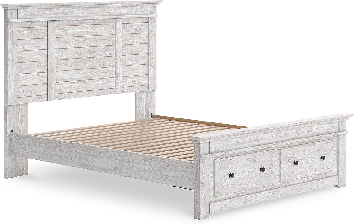 imageSignature Design by Ashley Fenderport Queen Panel Storage Bedframe with Headboard Platform Bed with 2 Drawers Bedroom Furniture for Everyday Use Whitewash Finish