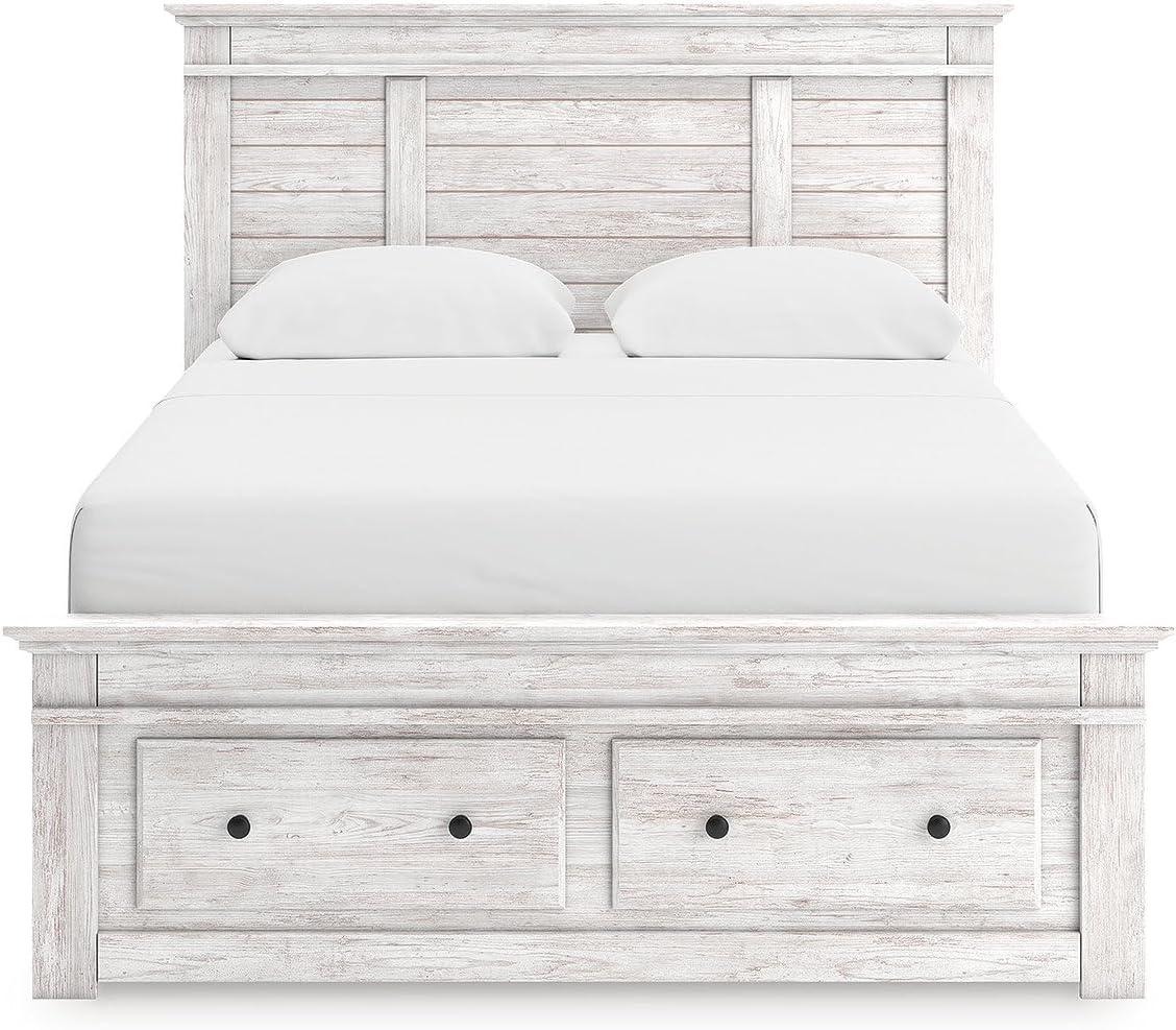 imageSignature Design by Ashley Fenderport Queen Panel Storage Bedframe with Headboard Platform Bed with 2 Drawers Bedroom Furniture for Everyday Use Whitewash Finish