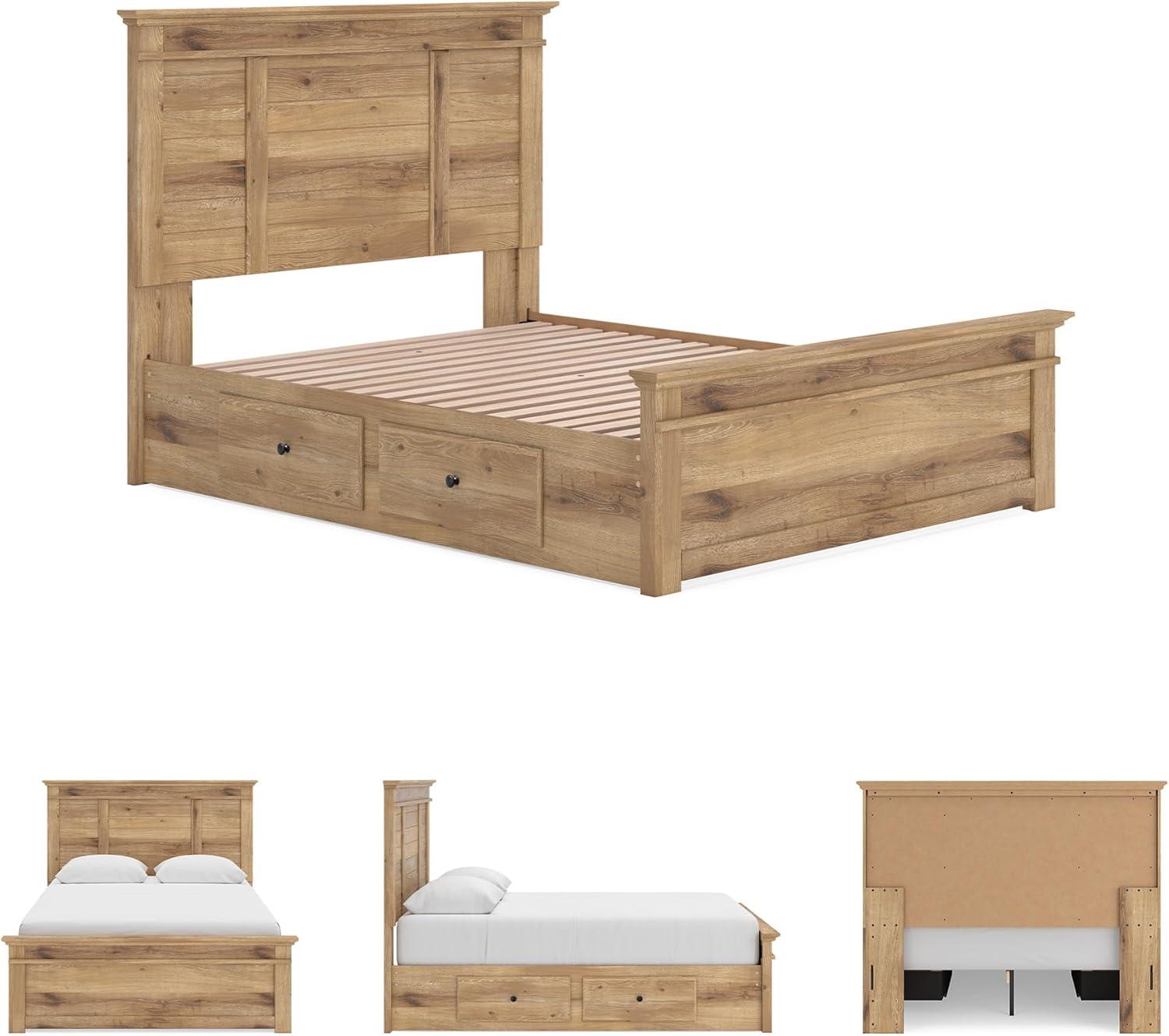 imageSignature Design by Ashley Fenderport Queen Size Bedframe with Storage Platform Bed with Headboard Panel Footboard and 4 Drawers Bedroom Furniture Natural Brown