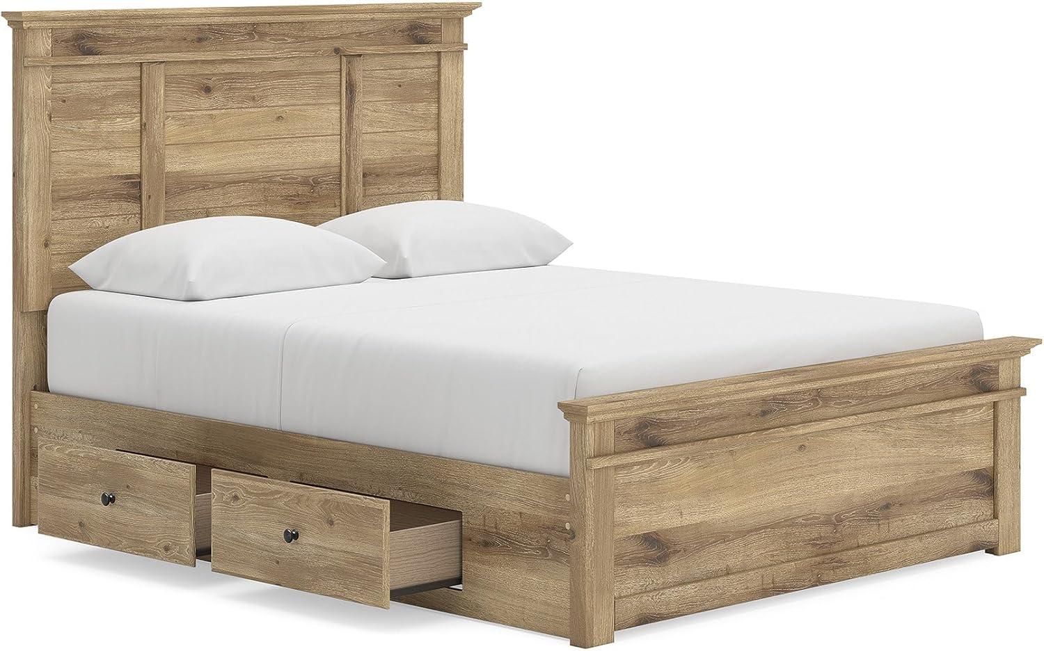 imageSignature Design by Ashley Fenderport Queen Size Bedframe with Storage Platform Bed with Headboard Panel Footboard and 4 Drawers Bedroom Furniture Natural Brown