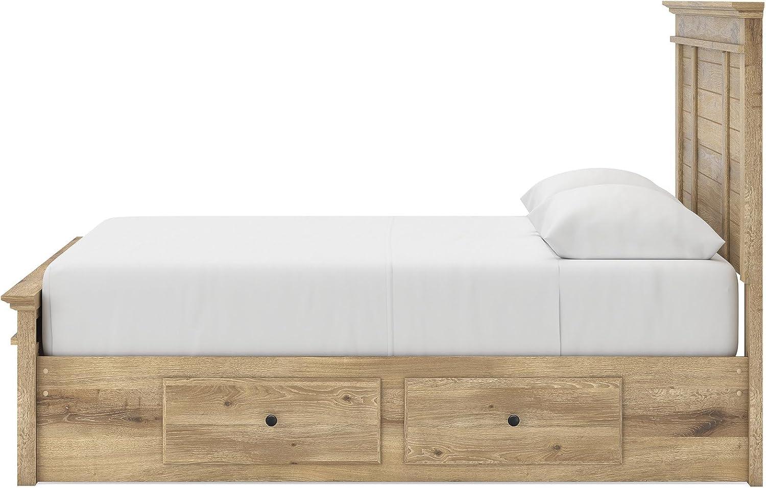 imageSignature Design by Ashley Fenderport Queen Size Bedframe with Storage Platform Bed with Headboard Panel Footboard and 4 Drawers Bedroom Furniture Natural Brown