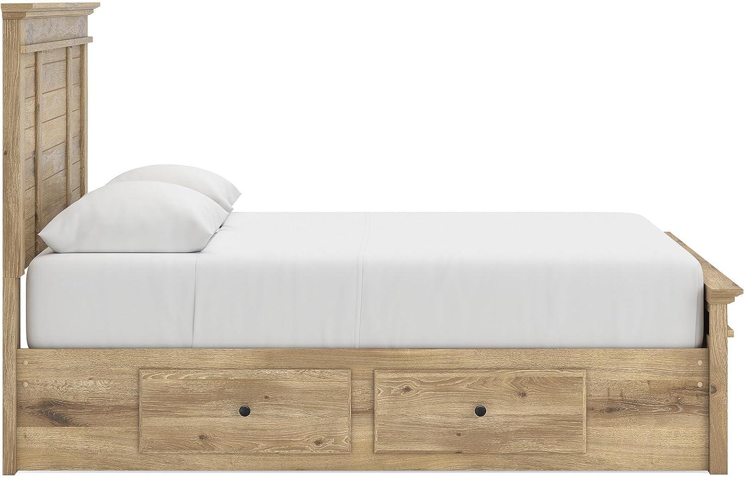 imageSignature Design by Ashley Fenderport Queen Size Bedframe with Storage Platform Bed with Headboard Panel Footboard and 4 Drawers Bedroom Furniture Natural Brown