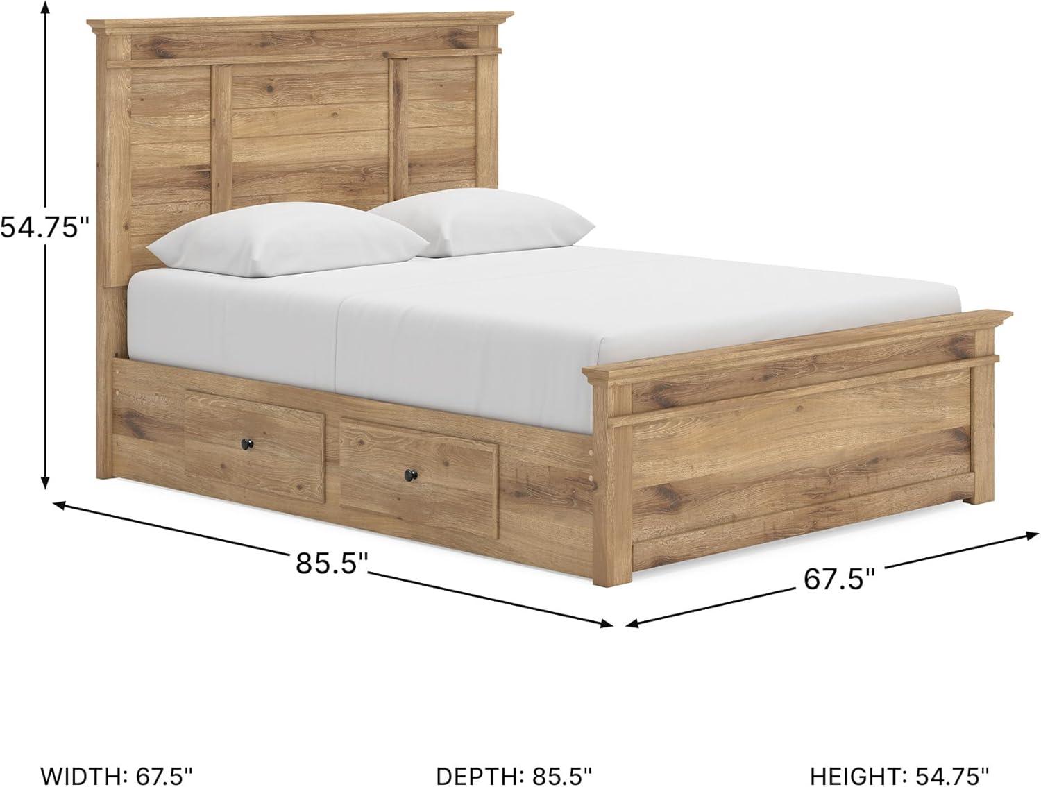 imageSignature Design by Ashley Fenderport Queen Size Bedframe with Storage Platform Bed with Headboard Panel Footboard and 4 Drawers Bedroom Furniture Natural Brown