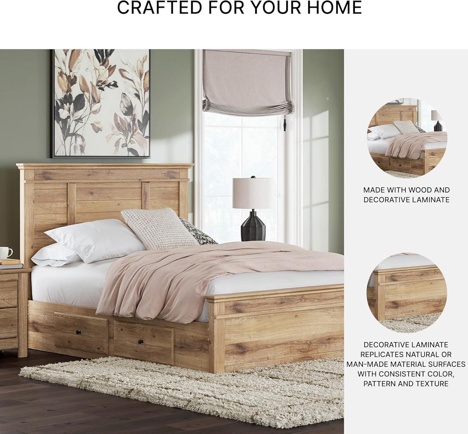 imageSignature Design by Ashley Fenderport Queen Size Bedframe with Storage Platform Bed with Headboard Panel Footboard and 4 Drawers Bedroom Furniture Natural Brown