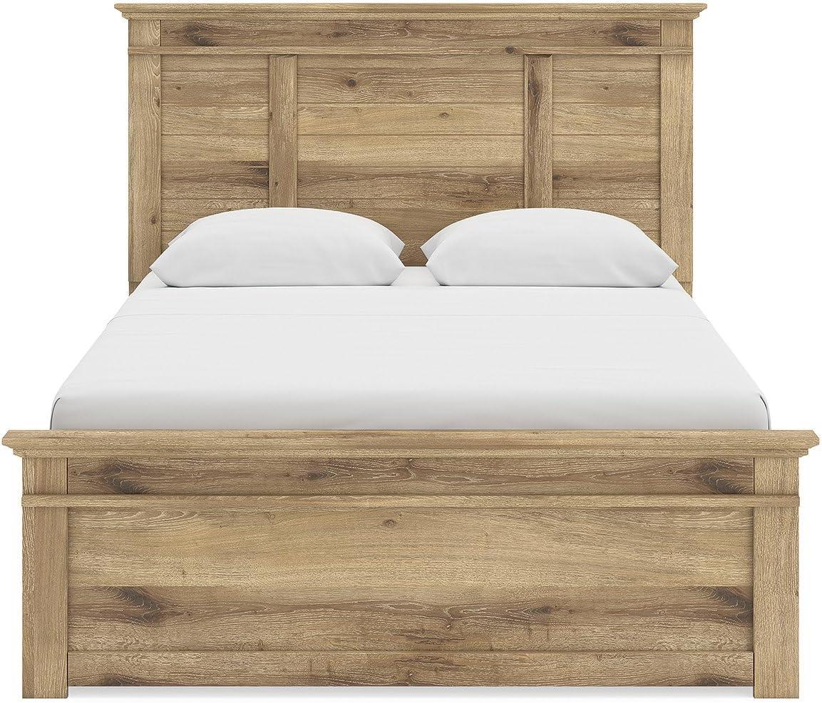 imageSignature Design by Ashley Fenderport Queen Size Bedframe with Storage Platform Bed with Headboard Panel Footboard and 4 Drawers Bedroom Furniture Natural Brown