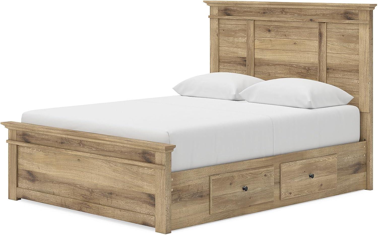 imageSignature Design by Ashley Fenderport Queen Size Bedframe with Storage Platform Bed with Headboard Panel Footboard and 4 Drawers Bedroom Furniture Natural Brown