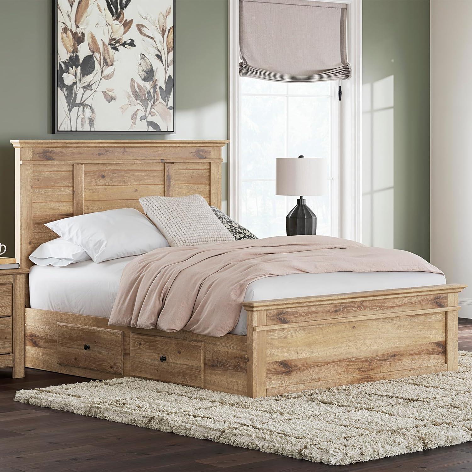 imageSignature Design by Ashley Fenderport Queen Size Bedframe with Storage Platform Bed with Headboard Panel Footboard and 4 Drawers Bedroom Furniture Natural Brown