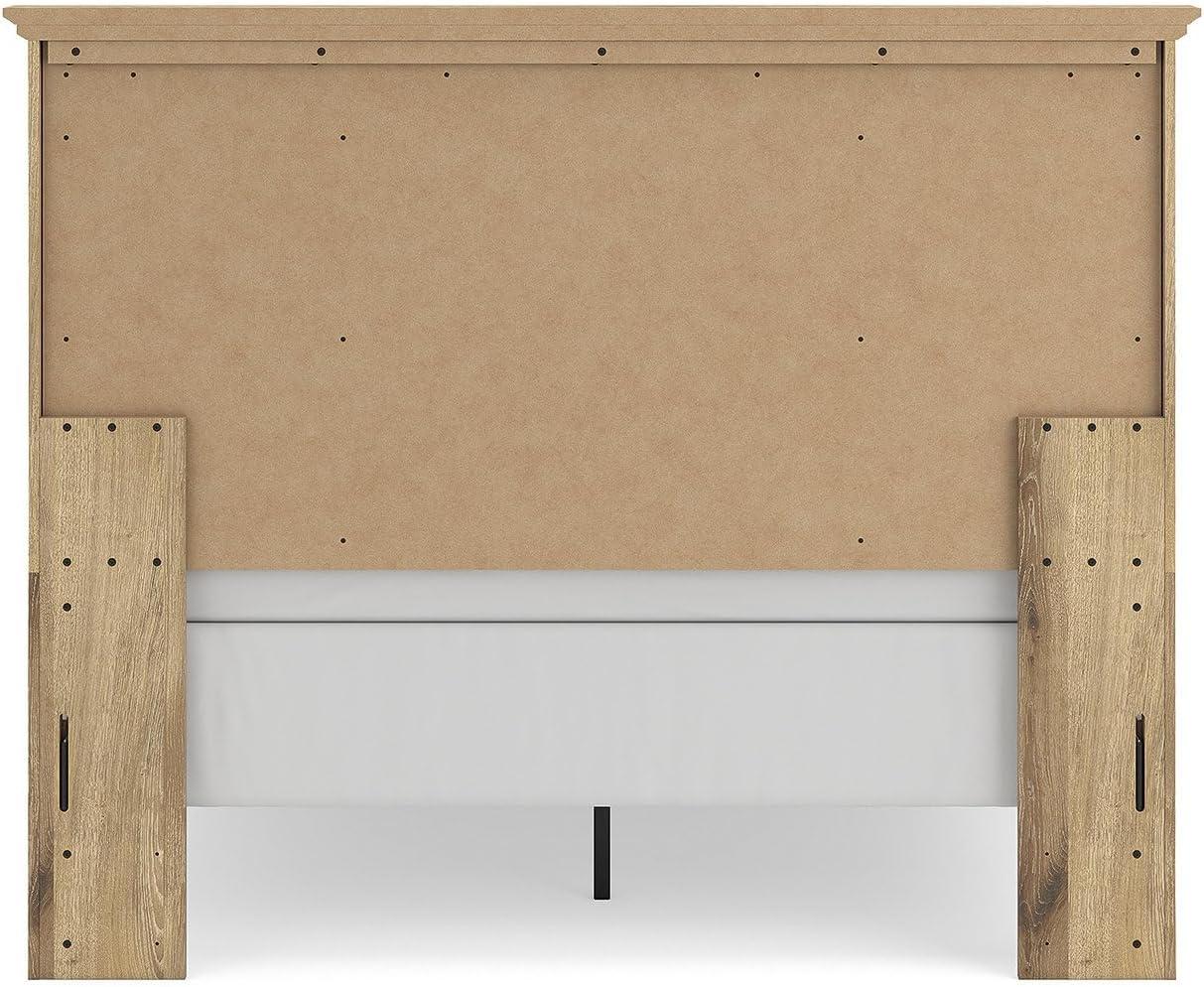 imageSignature Design by Ashley Fenderport Queen Sized Panel Bed Frame with Headboard Casual Cottage Style Bedroom Furniture Natural Brown Finish Bedframe