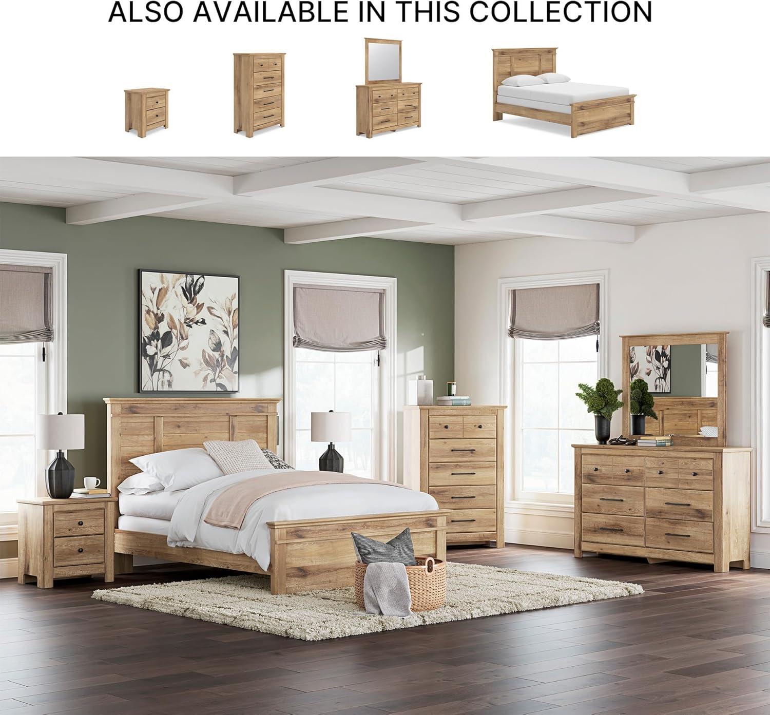 imageSignature Design by Ashley Fenderport Queen Sized Panel Bed Frame with Headboard Casual Cottage Style Bedroom Furniture Natural Brown Finish Bedframe