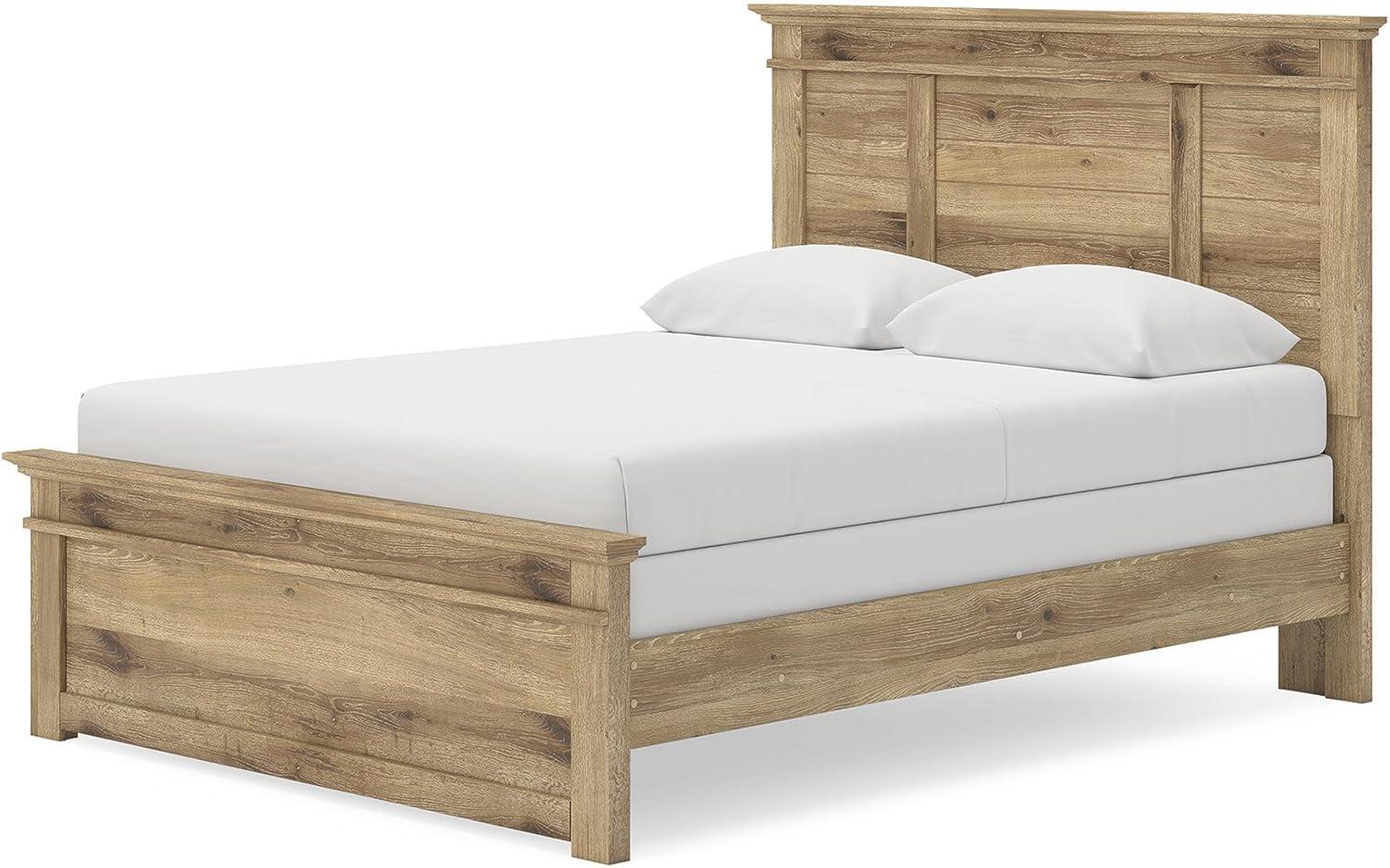 imageSignature Design by Ashley Fenderport Queen Sized Panel Bed Frame with Headboard Casual Cottage Style Bedroom Furniture Natural Brown Finish Bedframe
