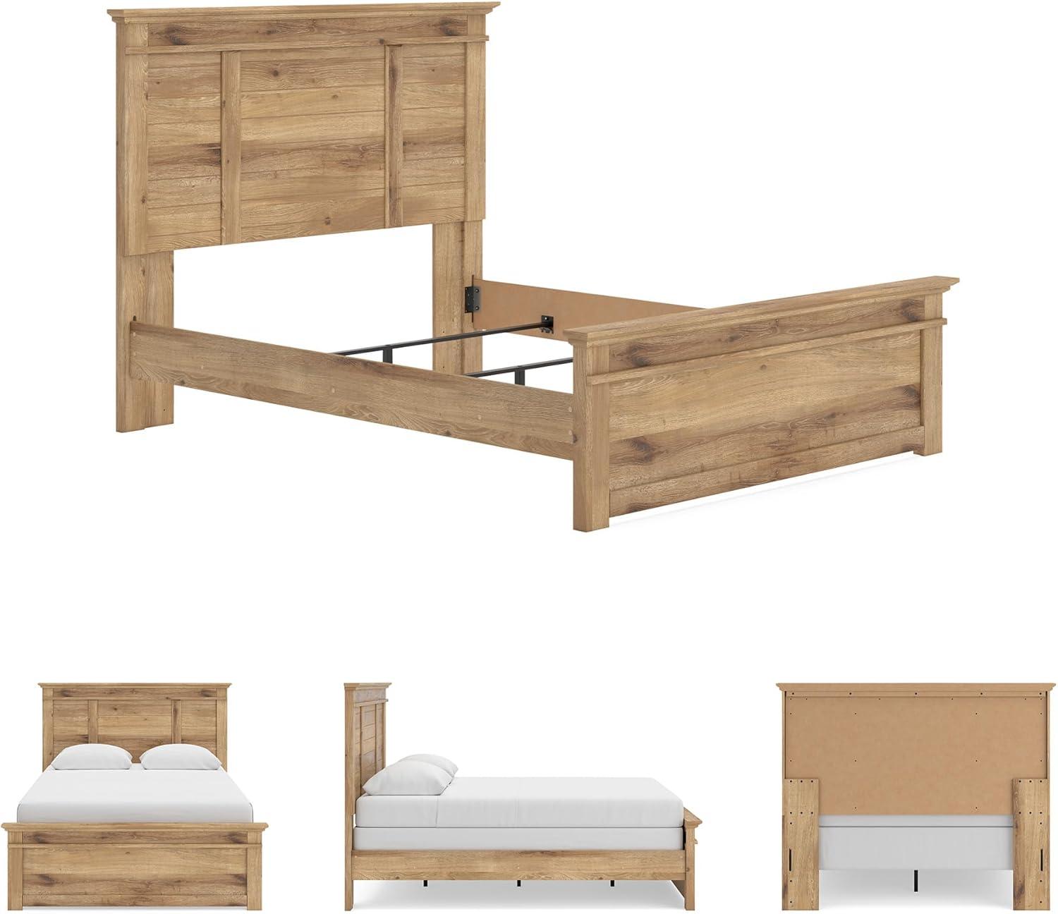 imageSignature Design by Ashley Fenderport Queen Sized Panel Bed Frame with Headboard Casual Cottage Style Bedroom Furniture Natural Brown Finish Bedframe