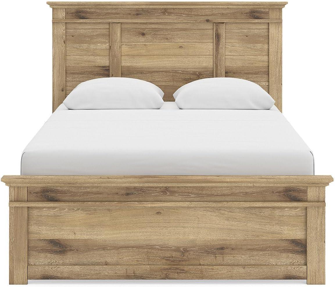 imageSignature Design by Ashley Fenderport Queen Sized Panel Bed Frame with Headboard Casual Cottage Style Bedroom Furniture Natural Brown Finish Bedframe