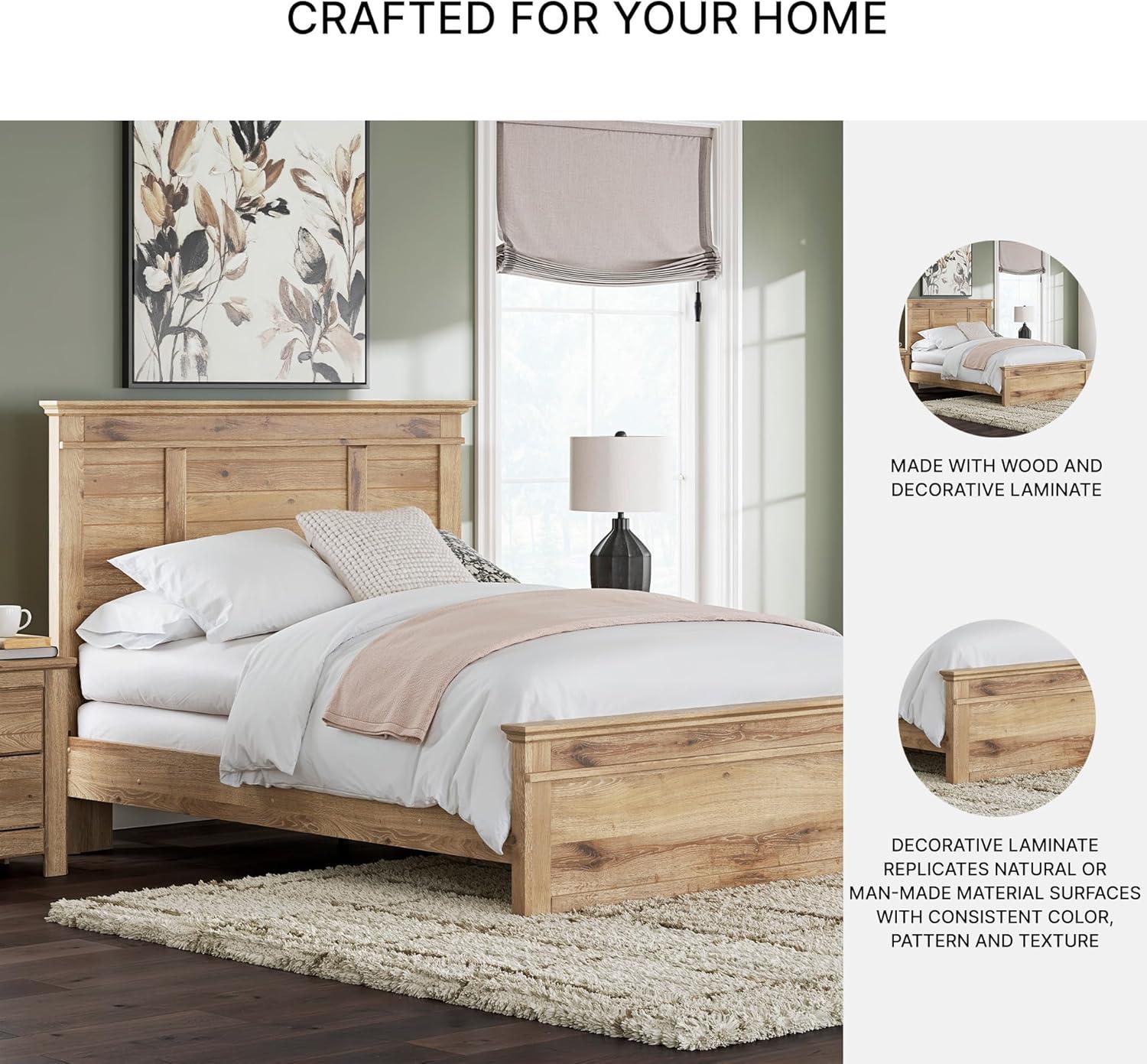 imageSignature Design by Ashley Fenderport Queen Sized Panel Bed Frame with Headboard Casual Cottage Style Bedroom Furniture Natural Brown Finish Bedframe