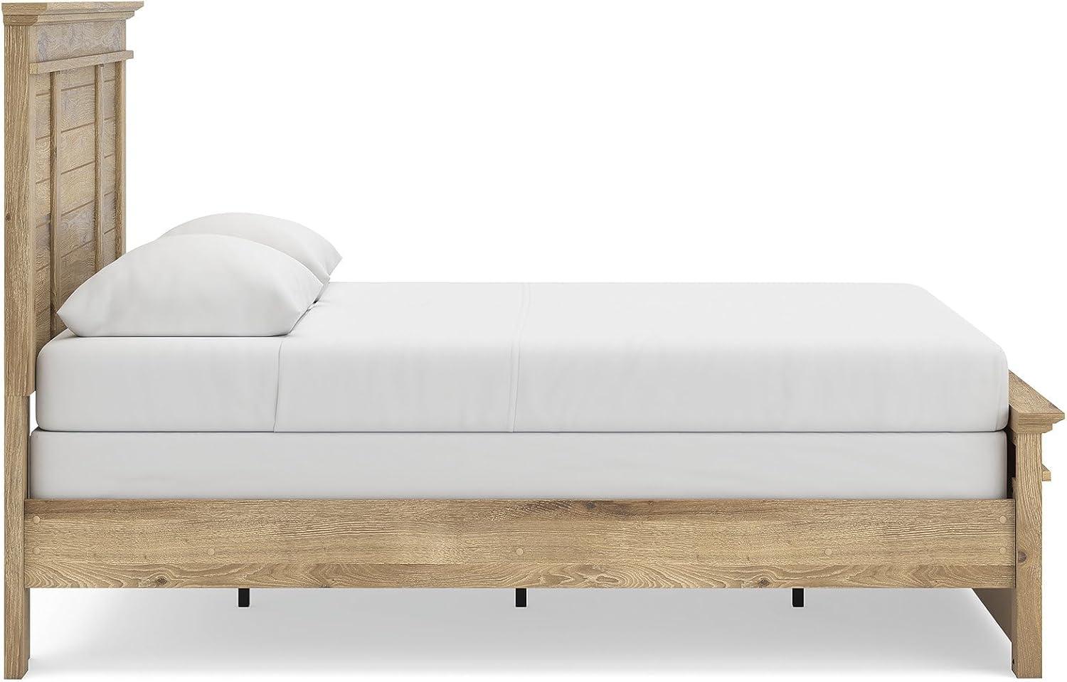 imageSignature Design by Ashley Fenderport Queen Sized Panel Bed Frame with Headboard Casual Cottage Style Bedroom Furniture Natural Brown Finish Bedframe