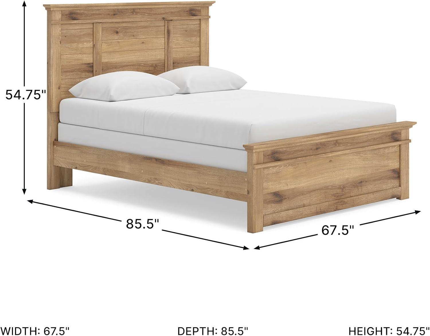 imageSignature Design by Ashley Fenderport Queen Sized Panel Bed Frame with Headboard Casual Cottage Style Bedroom Furniture Natural Brown Finish Bedframe