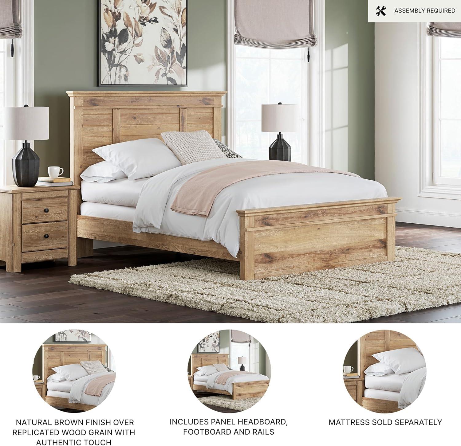 imageSignature Design by Ashley Fenderport Queen Sized Panel Bed Frame with Headboard Casual Cottage Style Bedroom Furniture Natural Brown Finish Bedframe