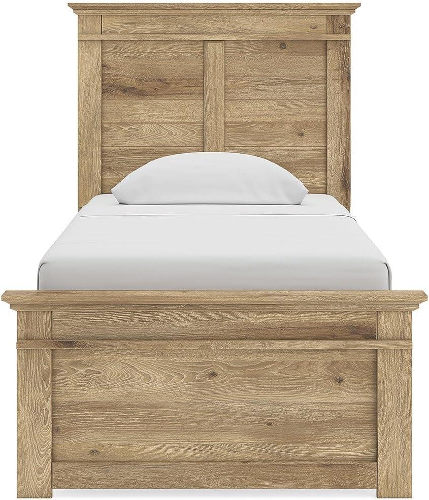 imageSignature Design by Ashley Fenderport Twin Bed Frame with Panel Headboard and Footboard Cottage Bedroom Style for Kids and Guest Rooms Natural Brown