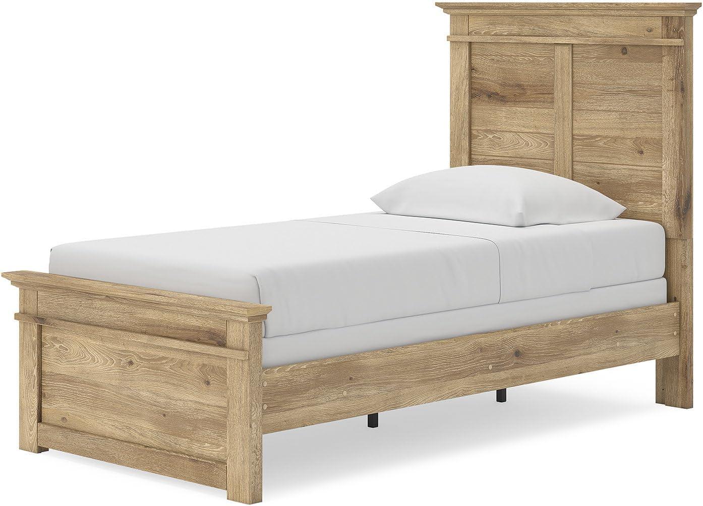 imageSignature Design by Ashley Fenderport Twin Bed Frame with Panel Headboard and Footboard Cottage Bedroom Style for Kids and Guest Rooms Natural Brown