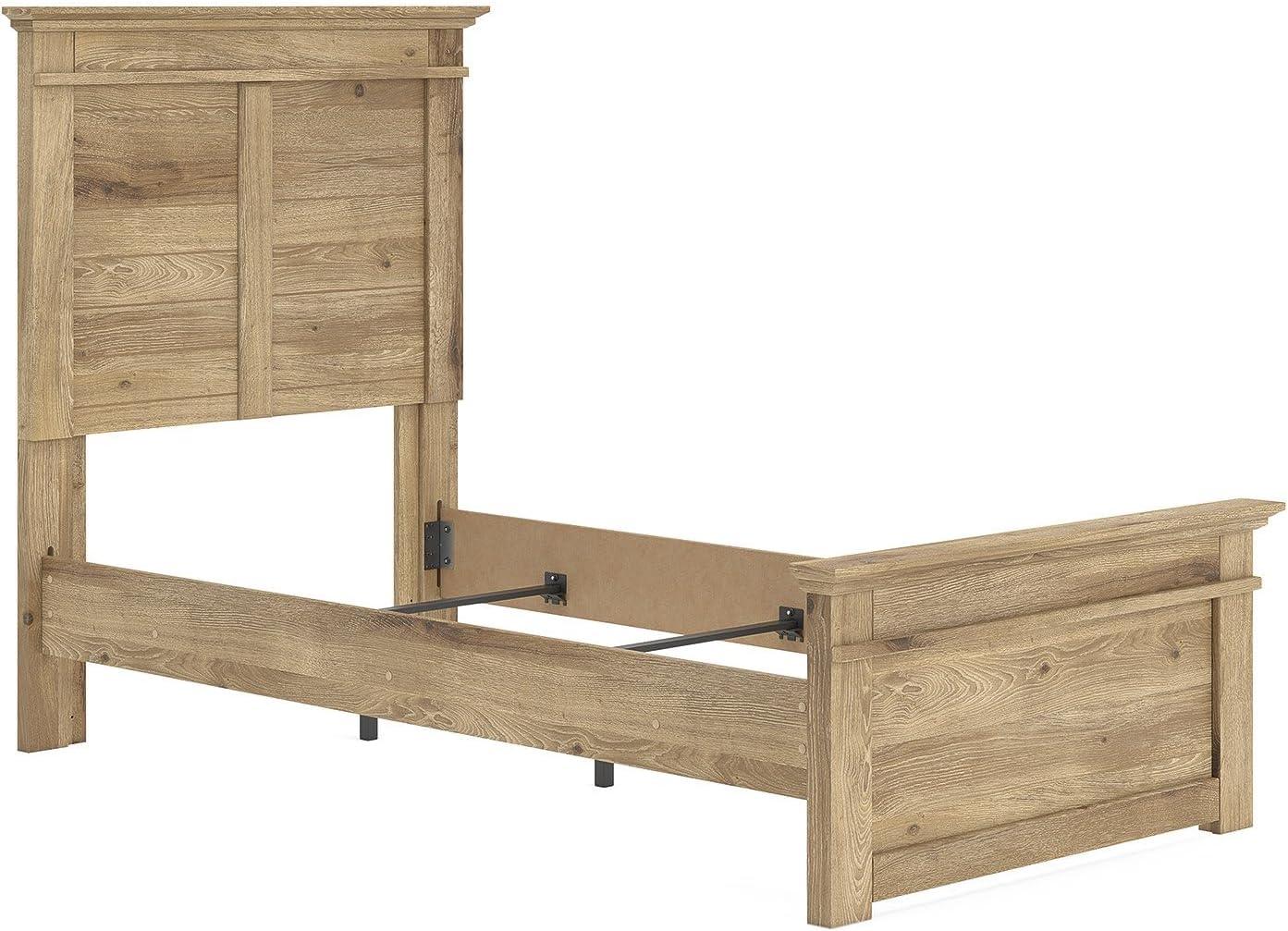 imageSignature Design by Ashley Fenderport Twin Bed Frame with Panel Headboard and Footboard Cottage Bedroom Style for Kids and Guest Rooms Natural Brown