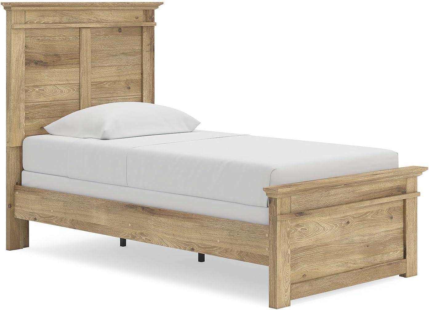 imageSignature Design by Ashley Fenderport Twin Bed Frame with Panel Headboard and Footboard Cottage Bedroom Style for Kids and Guest Rooms Natural Brown