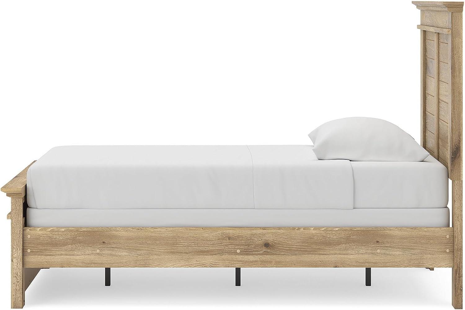 imageSignature Design by Ashley Fenderport Twin Bed Frame with Panel Headboard and Footboard Cottage Bedroom Style for Kids and Guest Rooms Natural Brown