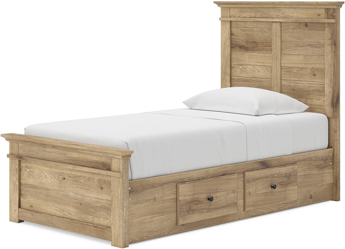 imageSignature Design by Ashley Fenderport Twin Bedframe with Headboard and 4 Storage Drawers Panel Platform Bed CottageInspired Bedroom Furniture Natural Brown