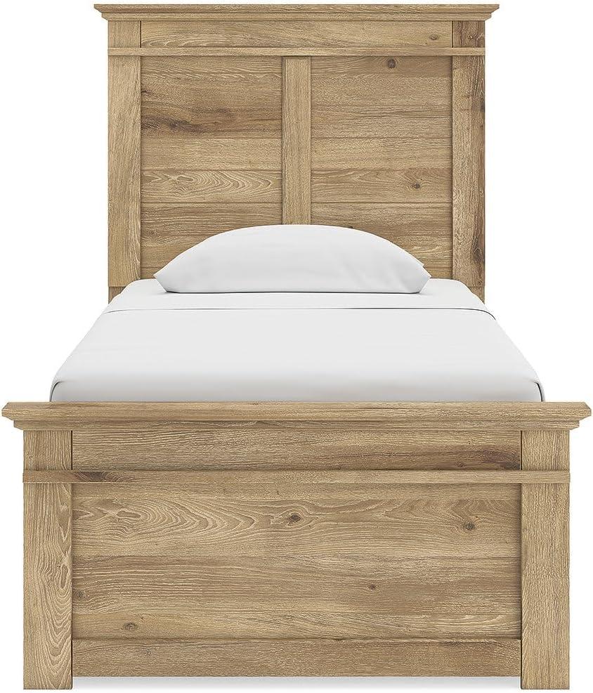 imageSignature Design by Ashley Fenderport Twin Bedframe with Headboard and 4 Storage Drawers Panel Platform Bed CottageInspired Bedroom Furniture Natural Brown