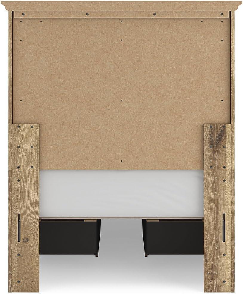 imageSignature Design by Ashley Fenderport Twin Bedframe with Headboard and 4 Storage Drawers Panel Platform Bed CottageInspired Bedroom Furniture Natural Brown