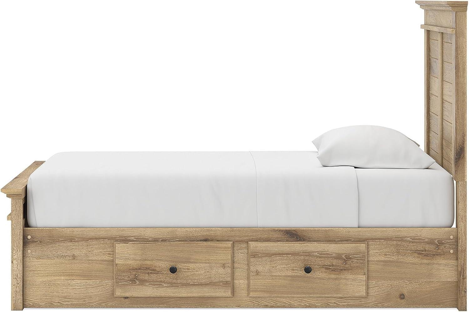 imageSignature Design by Ashley Fenderport Twin Bedframe with Headboard and 4 Storage Drawers Panel Platform Bed CottageInspired Bedroom Furniture Natural Brown
