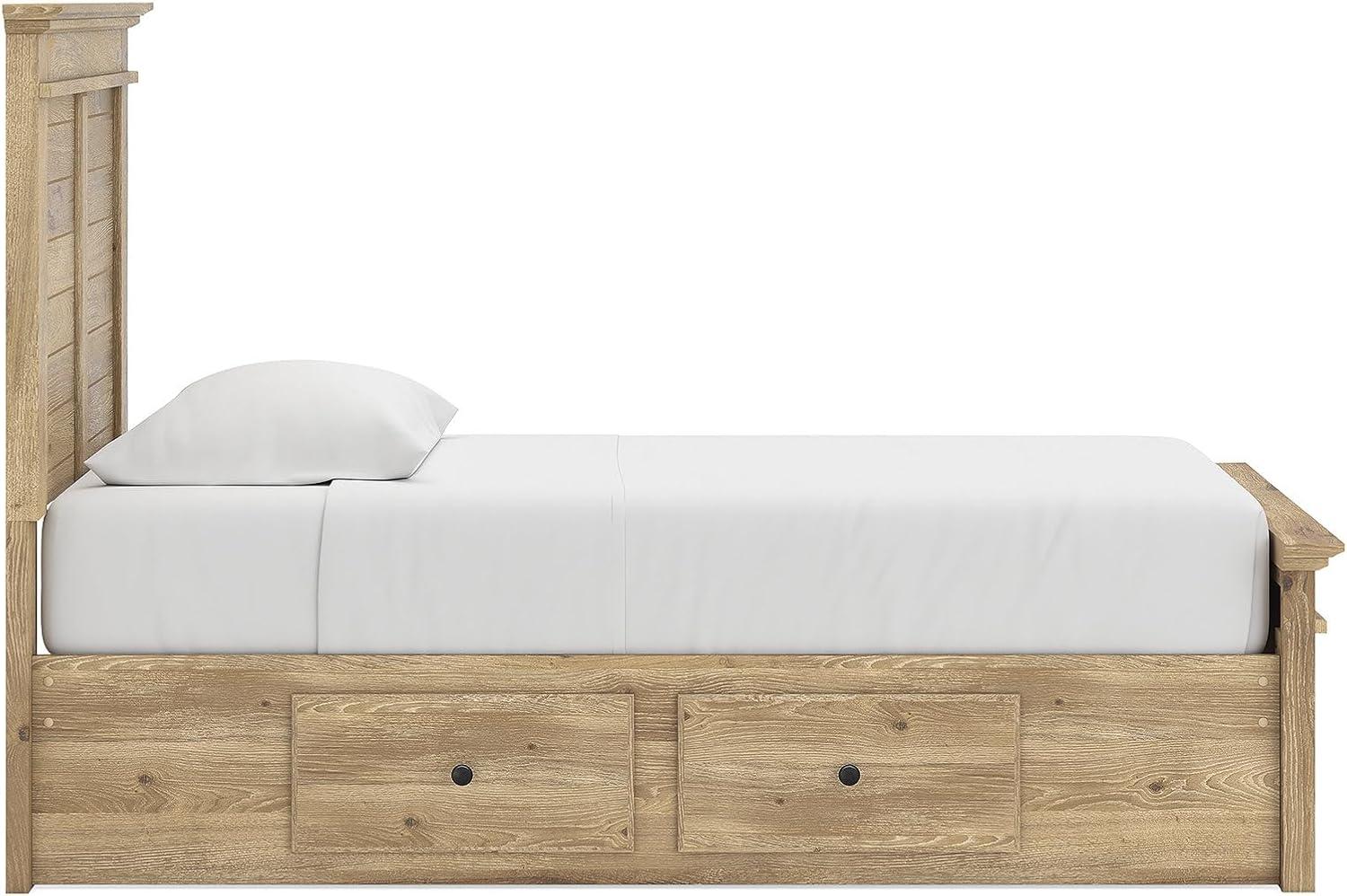 imageSignature Design by Ashley Fenderport Twin Bedframe with Headboard and 4 Storage Drawers Panel Platform Bed CottageInspired Bedroom Furniture Natural Brown