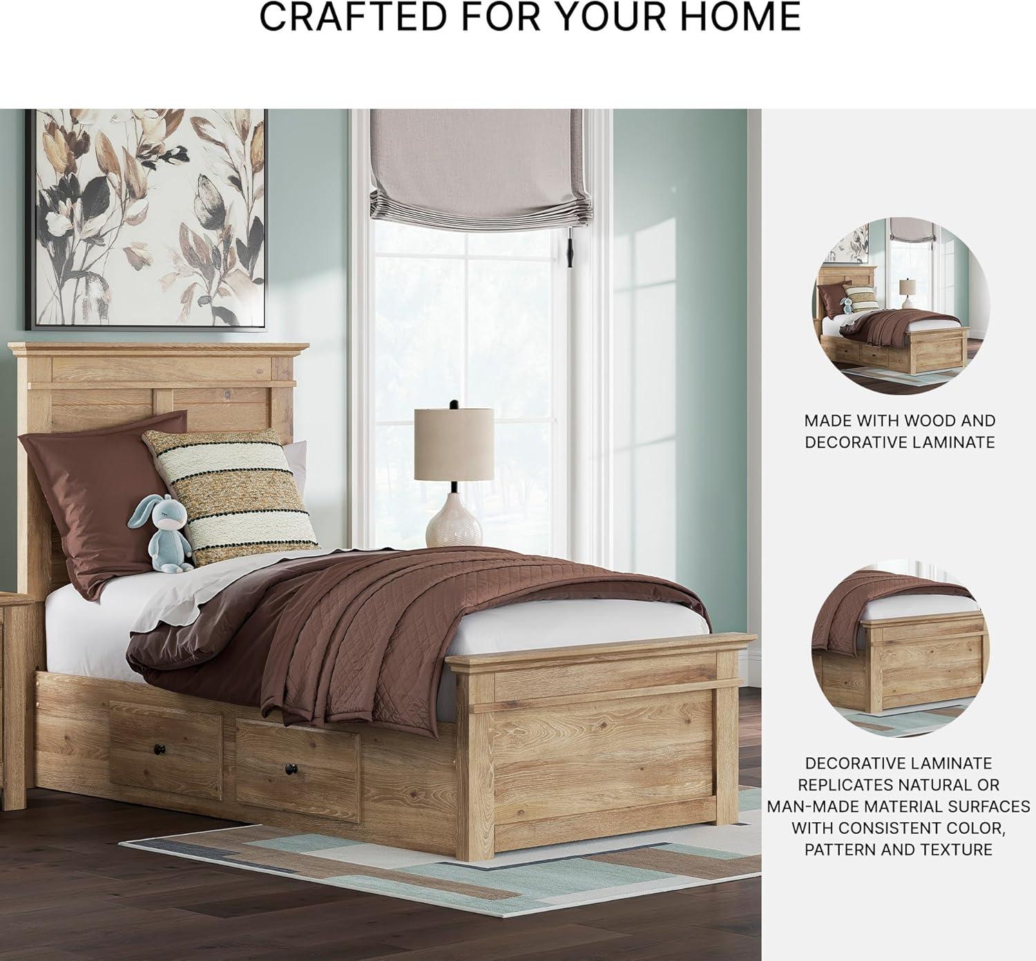 imageSignature Design by Ashley Fenderport Twin Bedframe with Headboard and 4 Storage Drawers Panel Platform Bed CottageInspired Bedroom Furniture Natural Brown