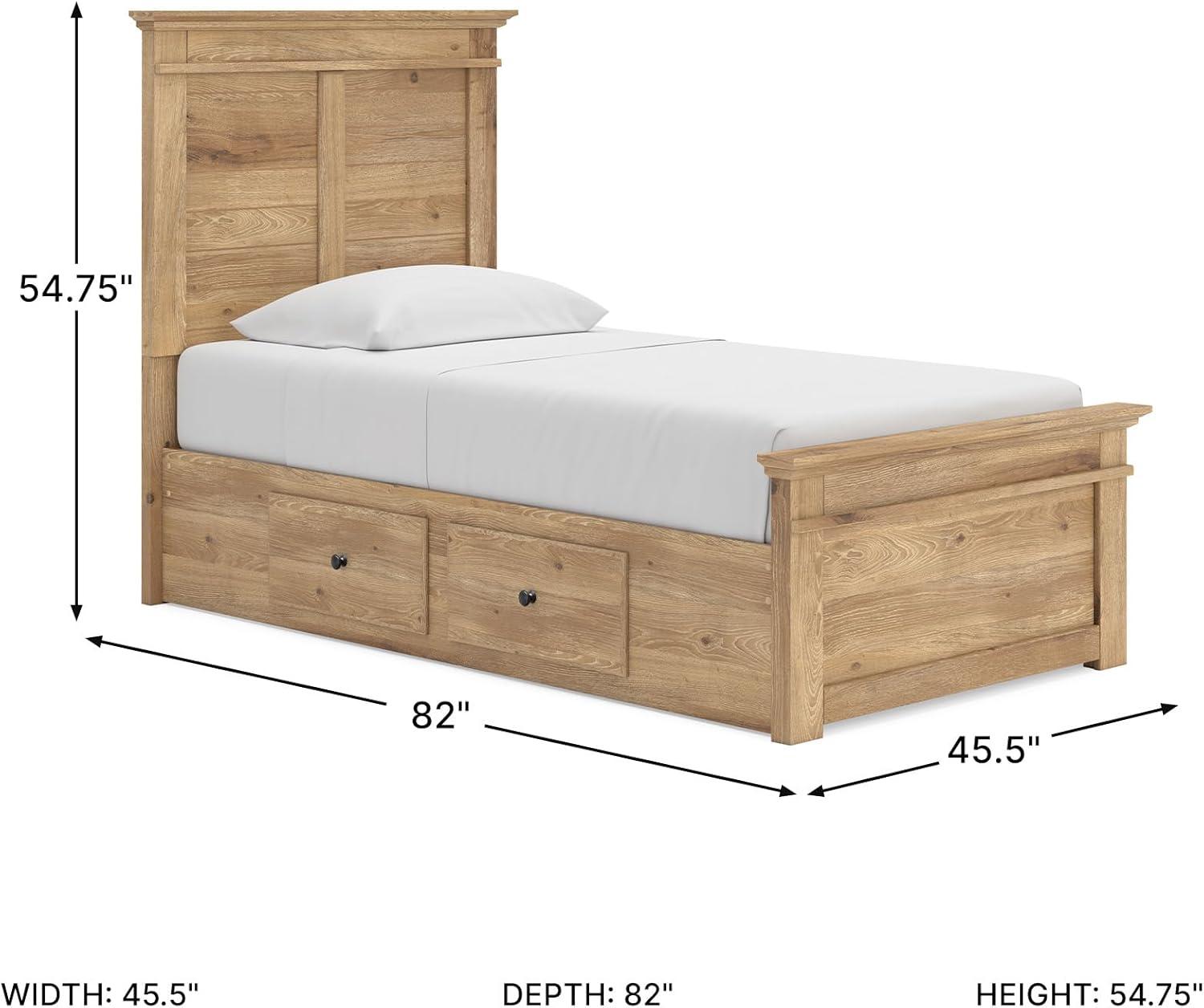 imageSignature Design by Ashley Fenderport Twin Bedframe with Headboard and 4 Storage Drawers Panel Platform Bed CottageInspired Bedroom Furniture Natural Brown