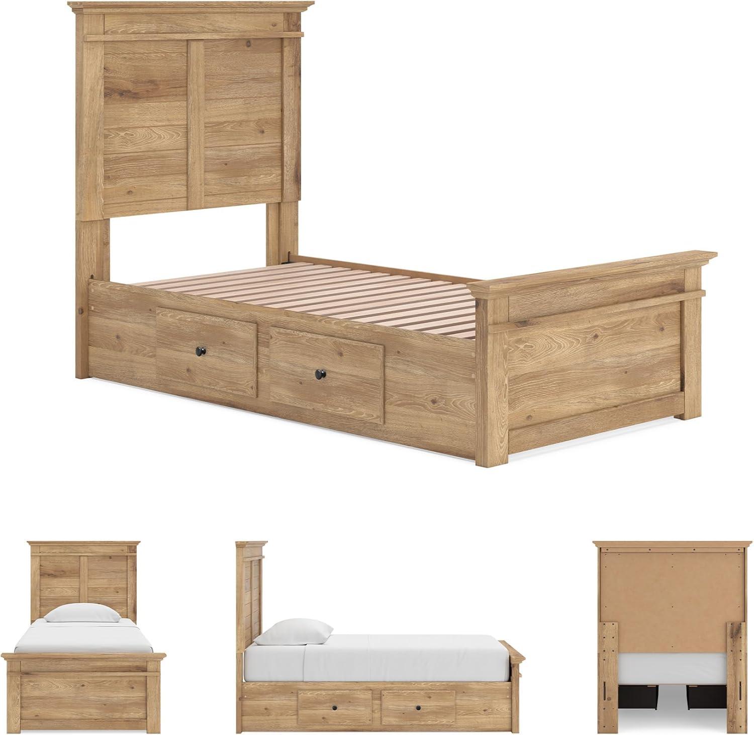 imageSignature Design by Ashley Fenderport Twin Bedframe with Headboard and 4 Storage Drawers Panel Platform Bed CottageInspired Bedroom Furniture Natural Brown