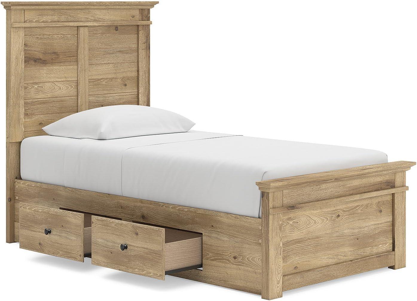 imageSignature Design by Ashley Fenderport Twin Bedframe with Headboard and 4 Storage Drawers Panel Platform Bed CottageInspired Bedroom Furniture Natural Brown