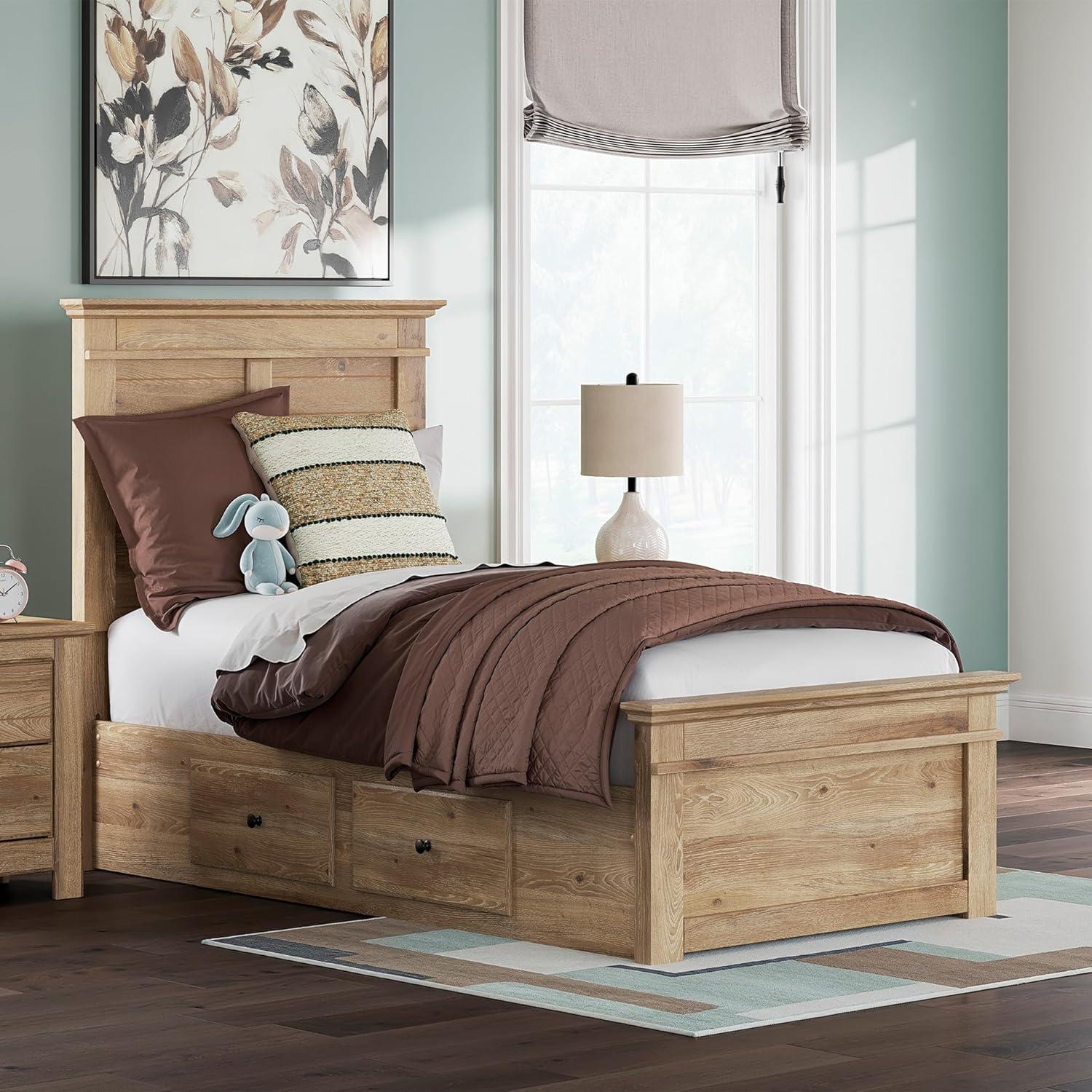 imageSignature Design by Ashley Fenderport Twin Bedframe with Headboard and 4 Storage Drawers Panel Platform Bed CottageInspired Bedroom Furniture Natural Brown