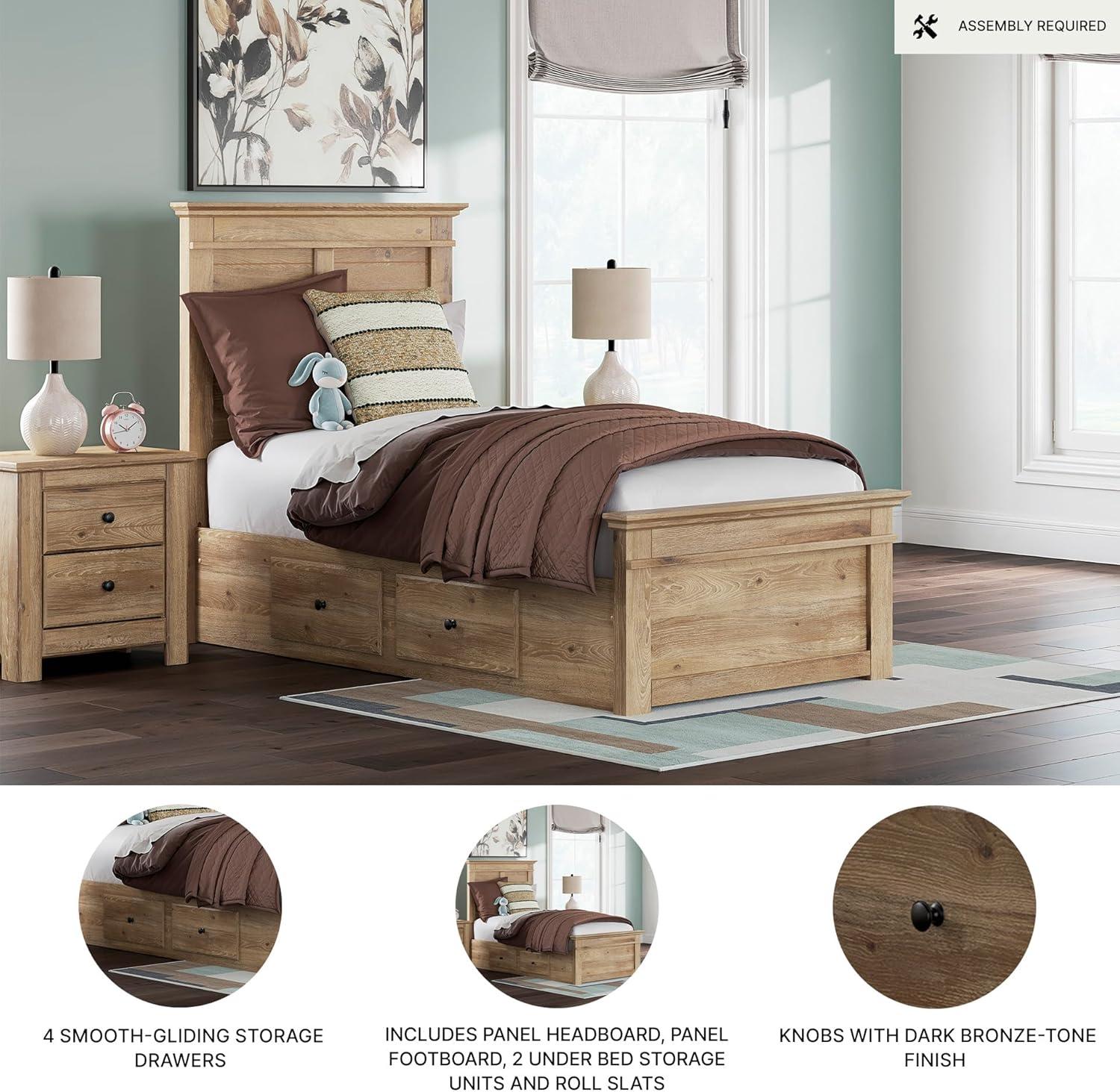 imageSignature Design by Ashley Fenderport Twin Bedframe with Headboard and 4 Storage Drawers Panel Platform Bed CottageInspired Bedroom Furniture Natural Brown
